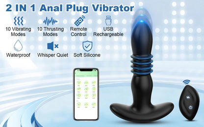 Consolador vibrador telescópico para parejas con control remoto.